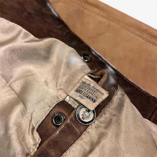 Harley Davidson “Winning Style” Embroidered Leather Coat in Brown/Tan