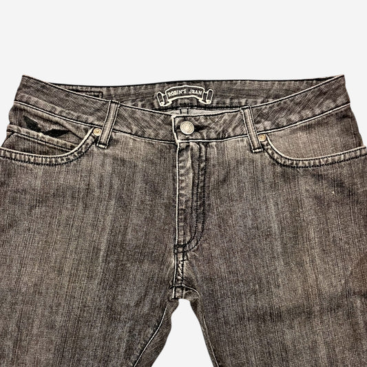 Robin’s Jeans Long Flap Crystal Studded Jeans in Washed Black