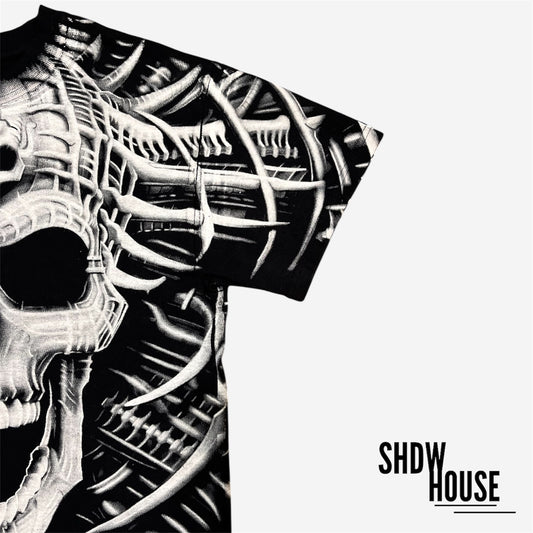 Liquid Blue White Skull AOP Tee in Black