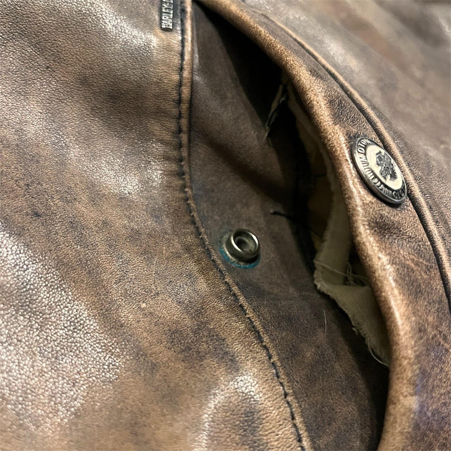 Harley Davidson “Winning Style” Embroidered Leather Coat in Brown/Tan