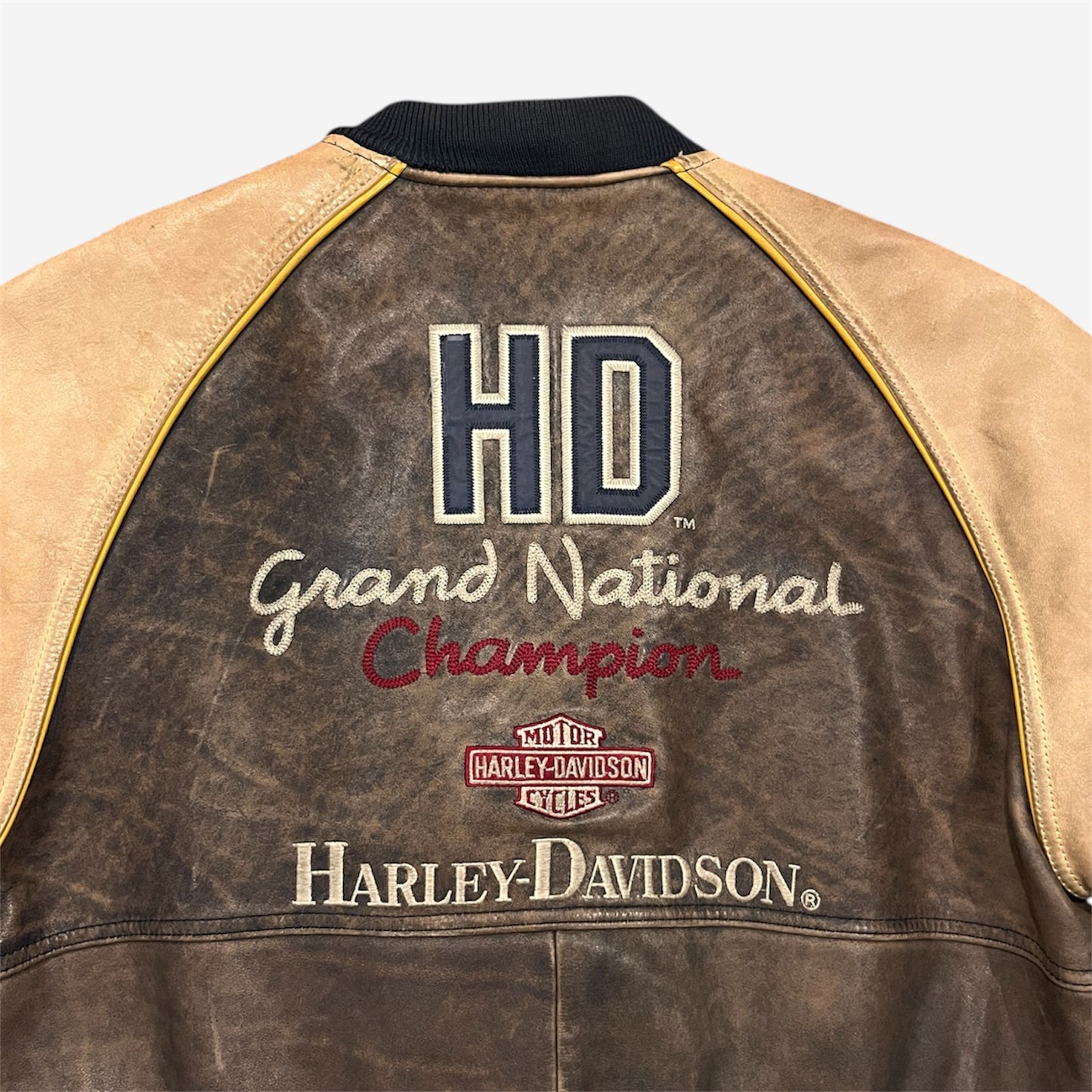 Harley Davidson “Winning Style” Embroidered Leather Coat in Brown/Tan