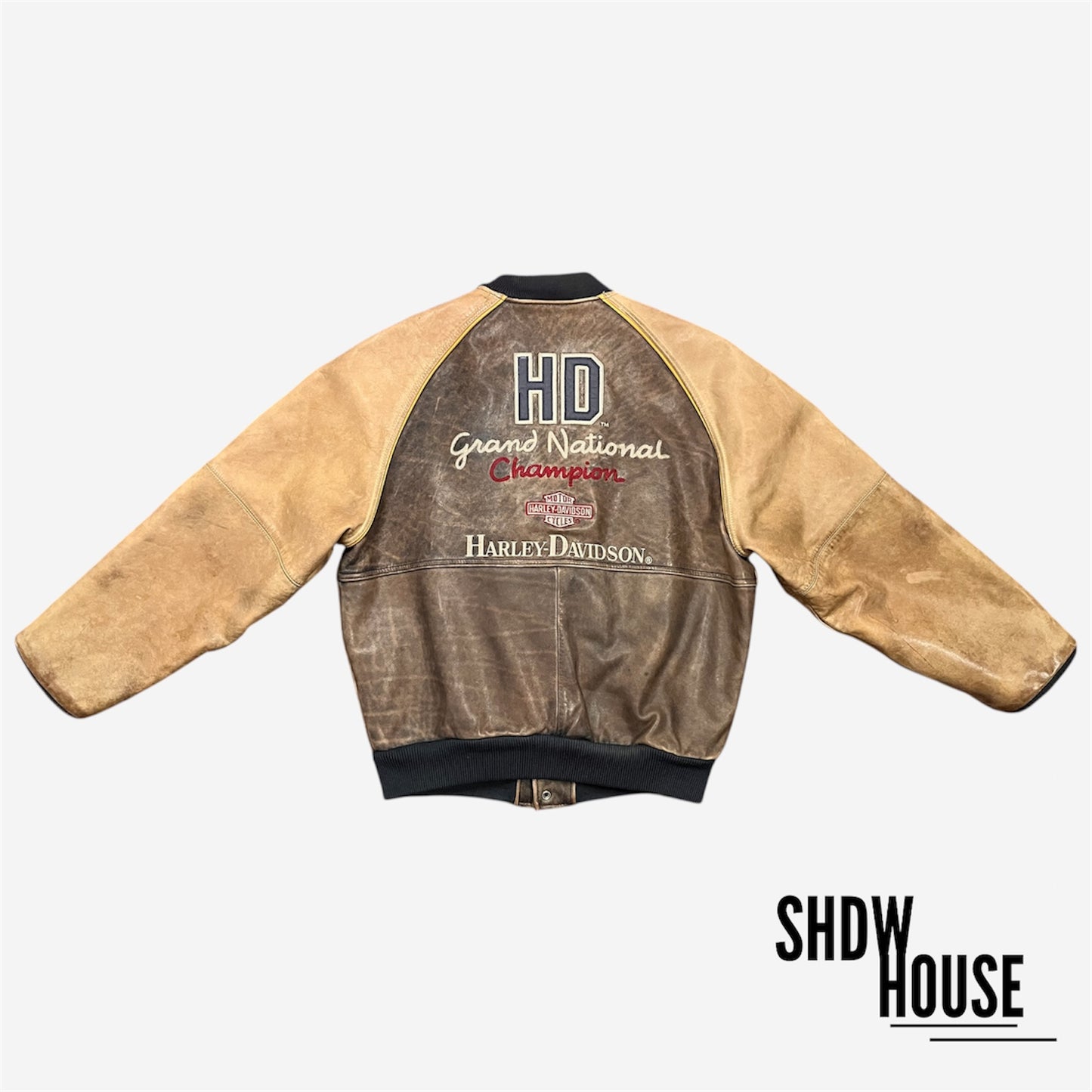 Harley Davidson “Winning Style” Embroidered Leather Coat in Brown/Tan
