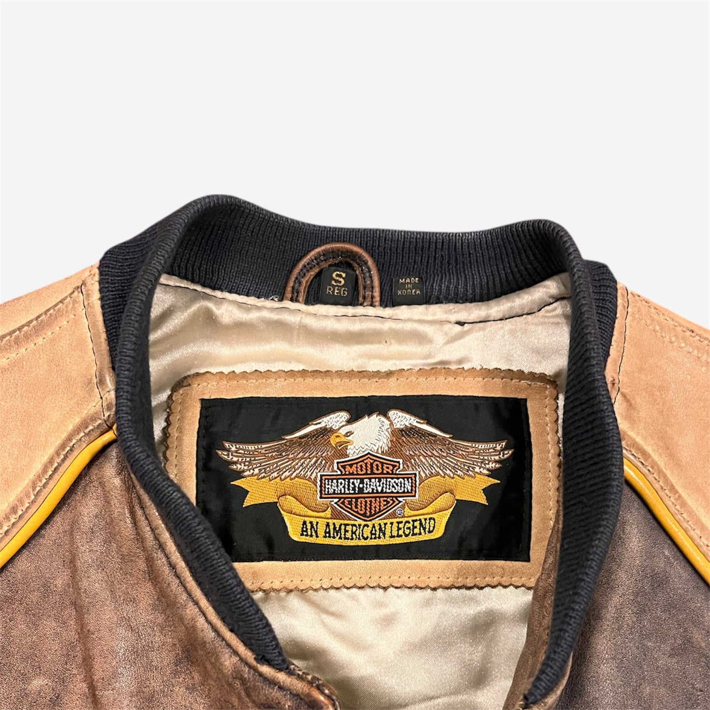 Harley Davidson “Winning Style” Embroidered Leather Coat in Brown/Tan