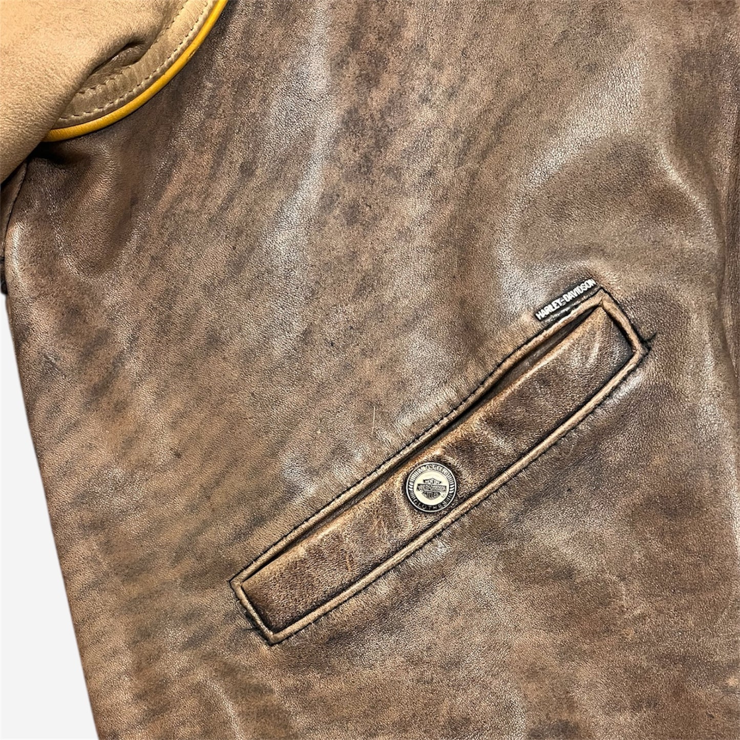 Harley Davidson “Winning Style” Embroidered Leather Coat in Brown/Tan