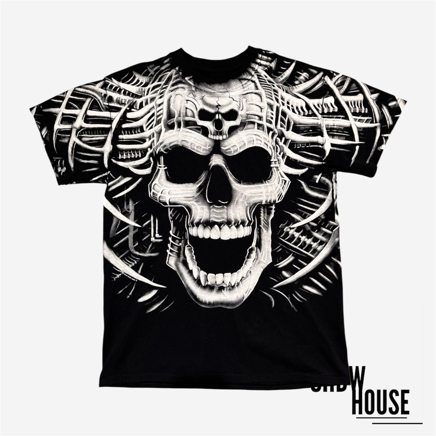 Liquid Blue White Skull AOP Tee in Black